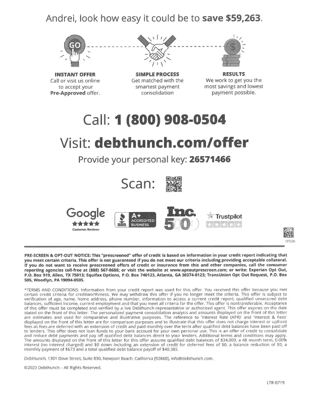 DebtHunch Offer - Back