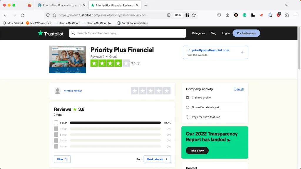 Priority Plus Financial - Trustpilot rating