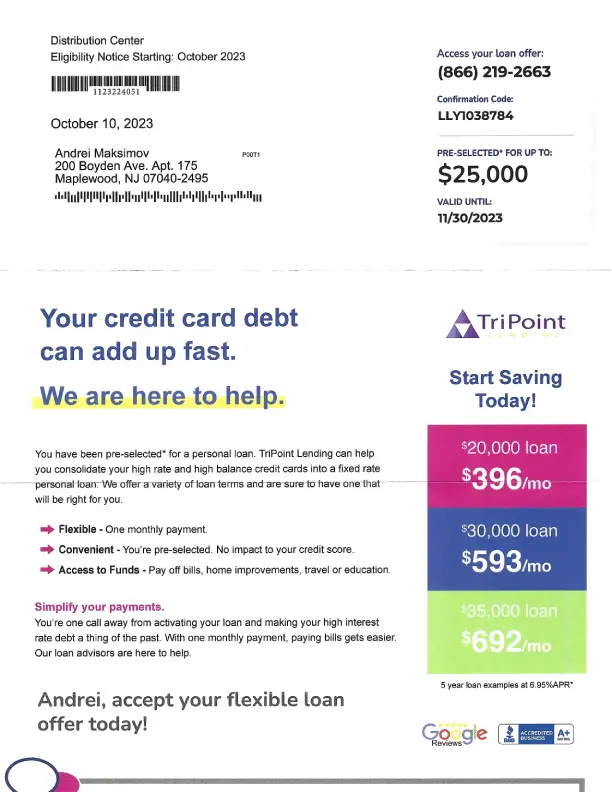 TriPoint Lending - Mail - Front