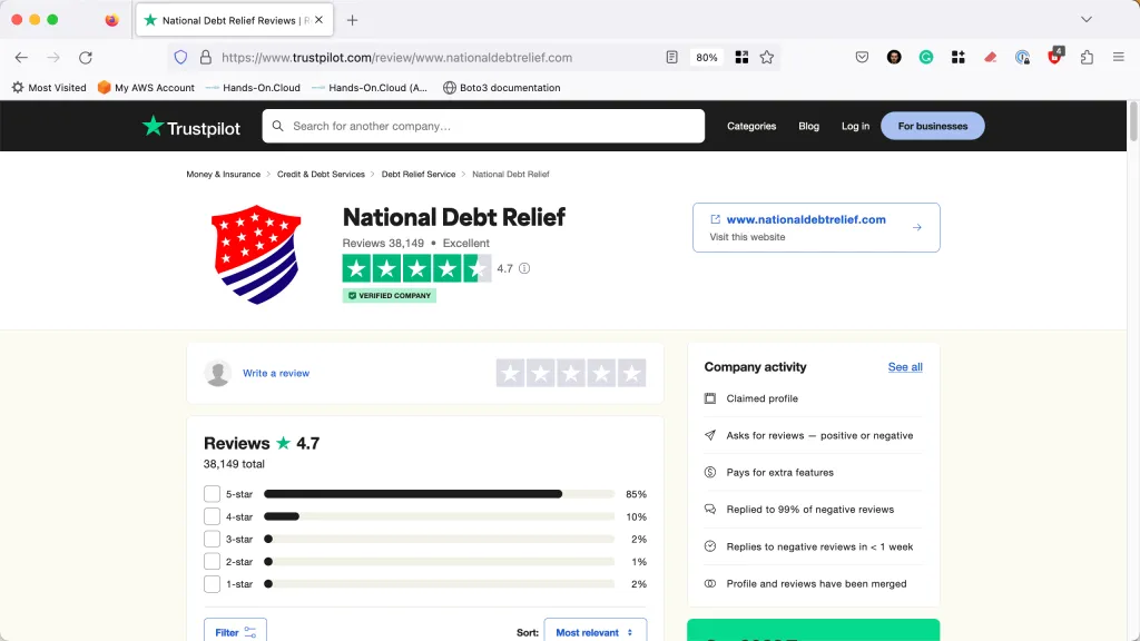 National Debt Relief - Trustpilot rating