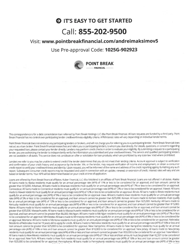 Point Break Financial - Offer Mail Example - Back