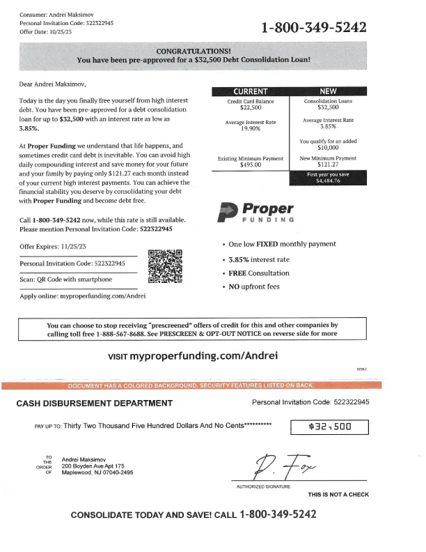 Proper Funding - Mail Example - Front 1